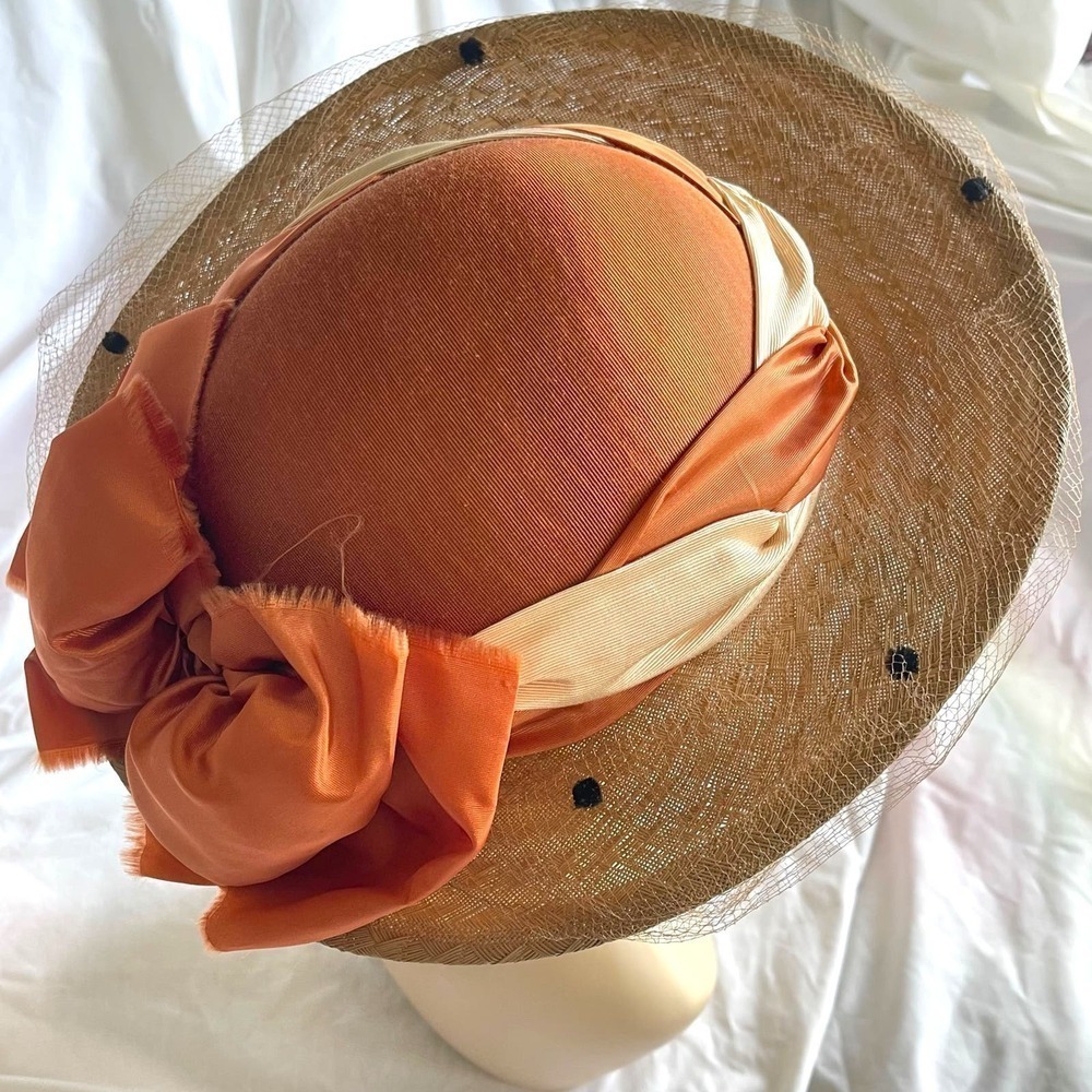 Whittall and Eric Javits Wide Brim Woven Straw With Netting Vintage 1980’s - Picture 4 of 16